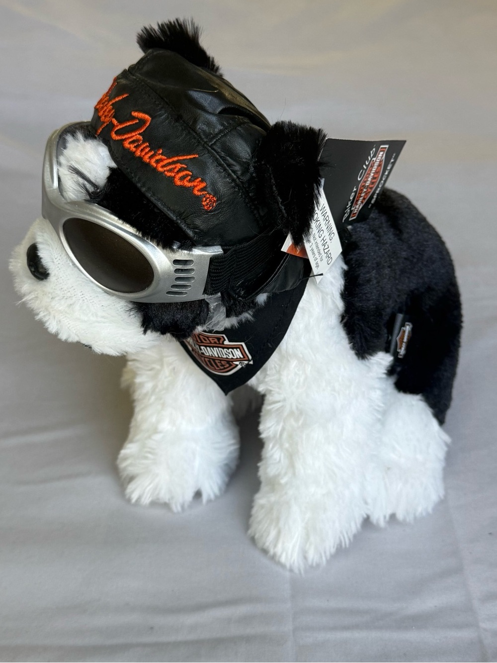 Harley-Davidson Black & White Biker Plush Dog with Goggles